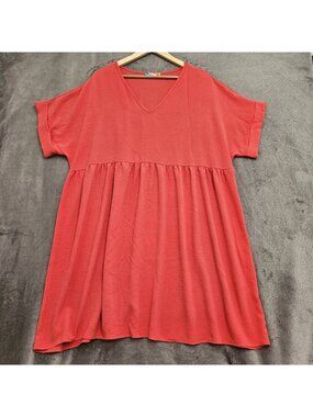 Freckled Poppy Womens V-neck Dress Coral Orange Size 3XL Babydoll Resort Cruise